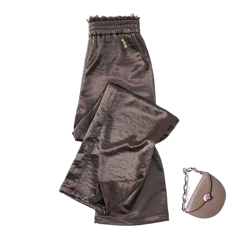 กางเกงขายาวทรงตรงสไตล์จีนสำหรับผู้หญิง ปี 2025 รุ่นใหม่ กางเกงลำลองขากว้างผ้าบางสำหรับฤดูร้อน กางเกงแฟชั่นลำลองสำหรับผู้หญิง