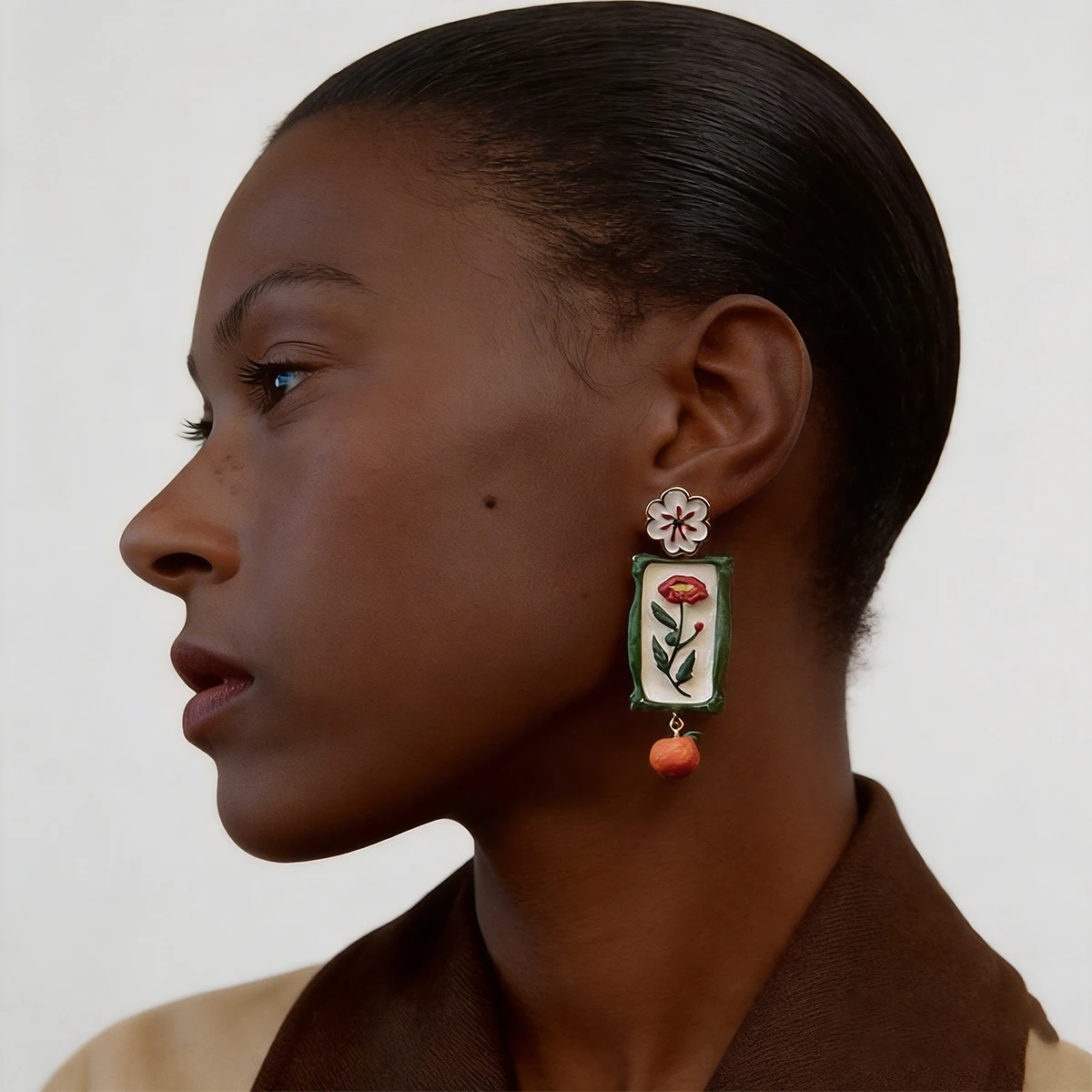 

ZAA Vintage Metal Alloy Geometric Enamel Flower Dangle Earrings for Women Personality Jewelry Holiday Party Gifts