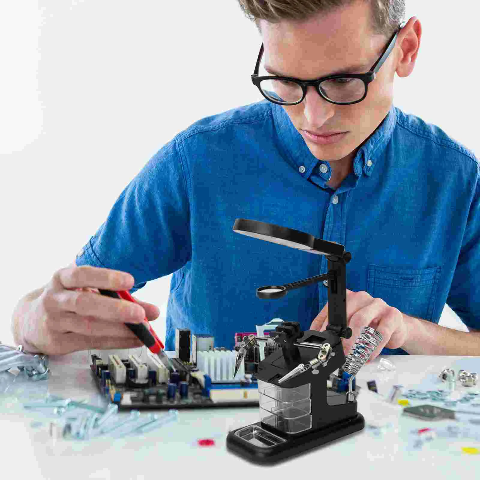 USB لحام المشبك مرآة مساعدة الأيدي أداة العمل مصباح ليد مع حامل لحام عدسة الاكريليك #5