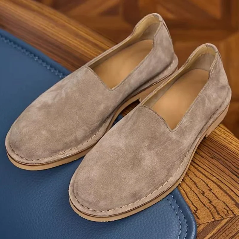 Vintage Style Low-top Suede Sneakers For Men Handmade One-step Slip-on Loafers Breathable Comfortable Casual Leather Shoes