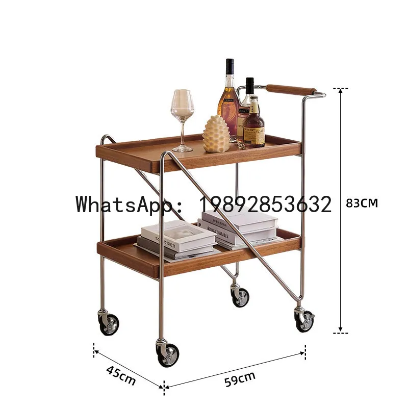 

PYJ medieval style solid wood trolley double-layer storage rack with roller