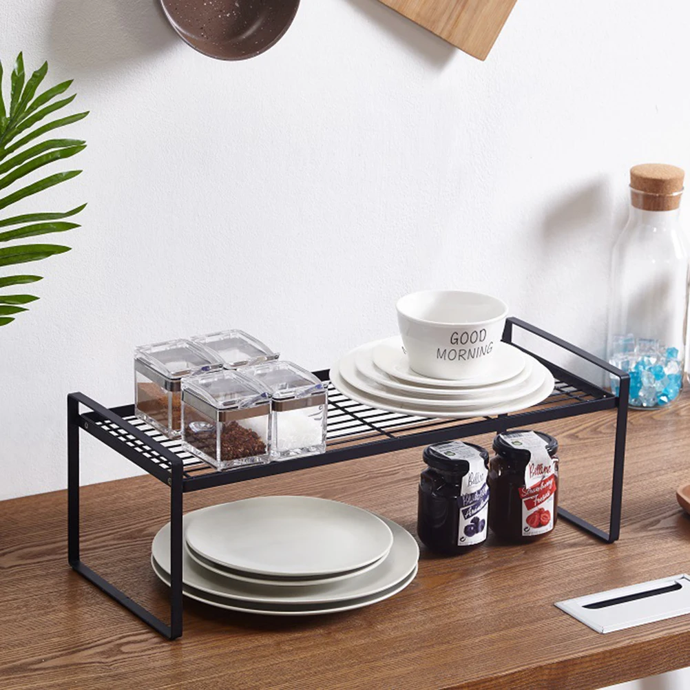 

Black Kitchen Wrought Iron Layered Storage Rack Multi-Layer Shelf Pot Bowl Seasoning Bottle Organizer for Space Saving