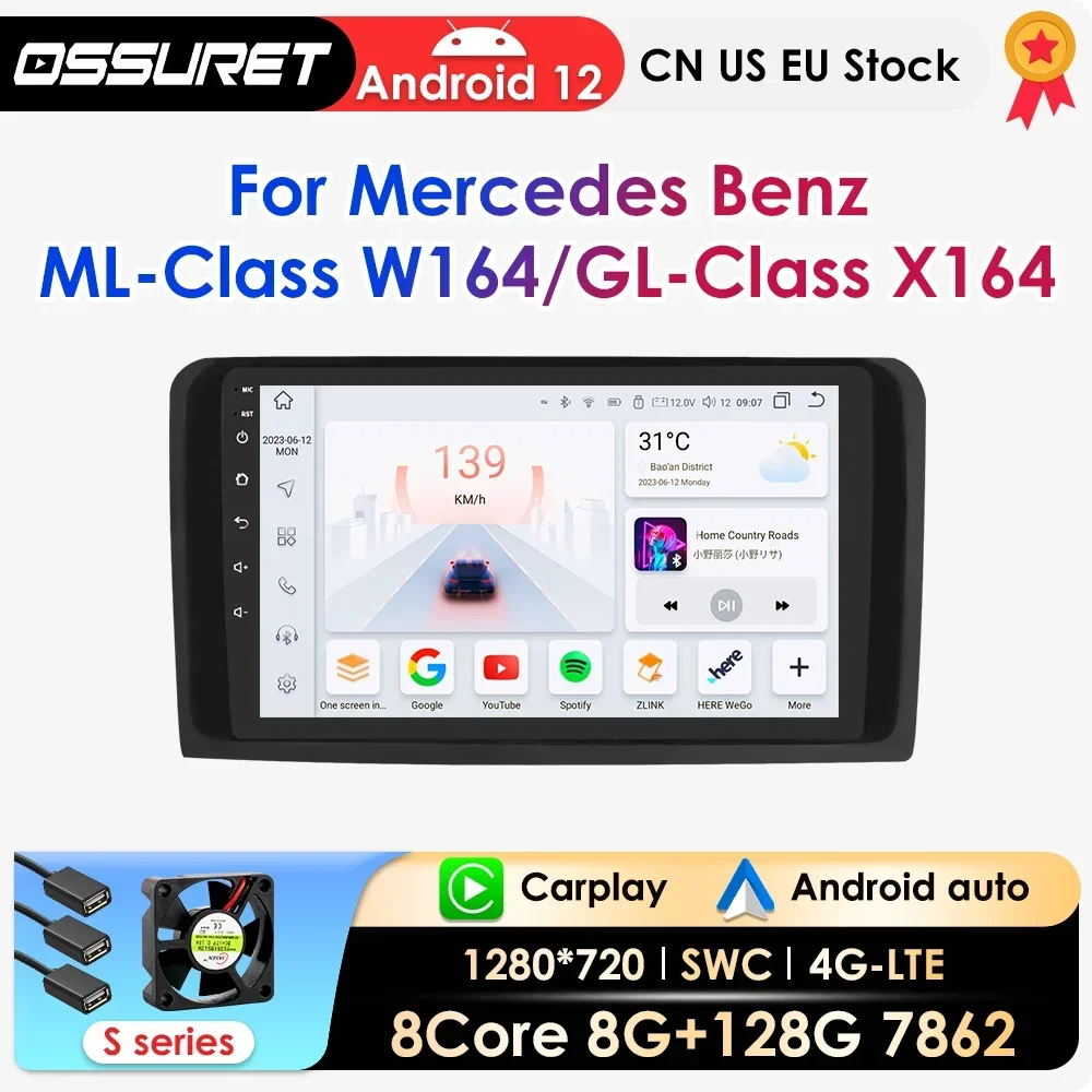 

AI Carplay Android 12 Car Radio For Mercedes Benz ML W164 GL X164 ML300 ML450 GL420 2005-2012 Car Auto GPS Navi Player 7862