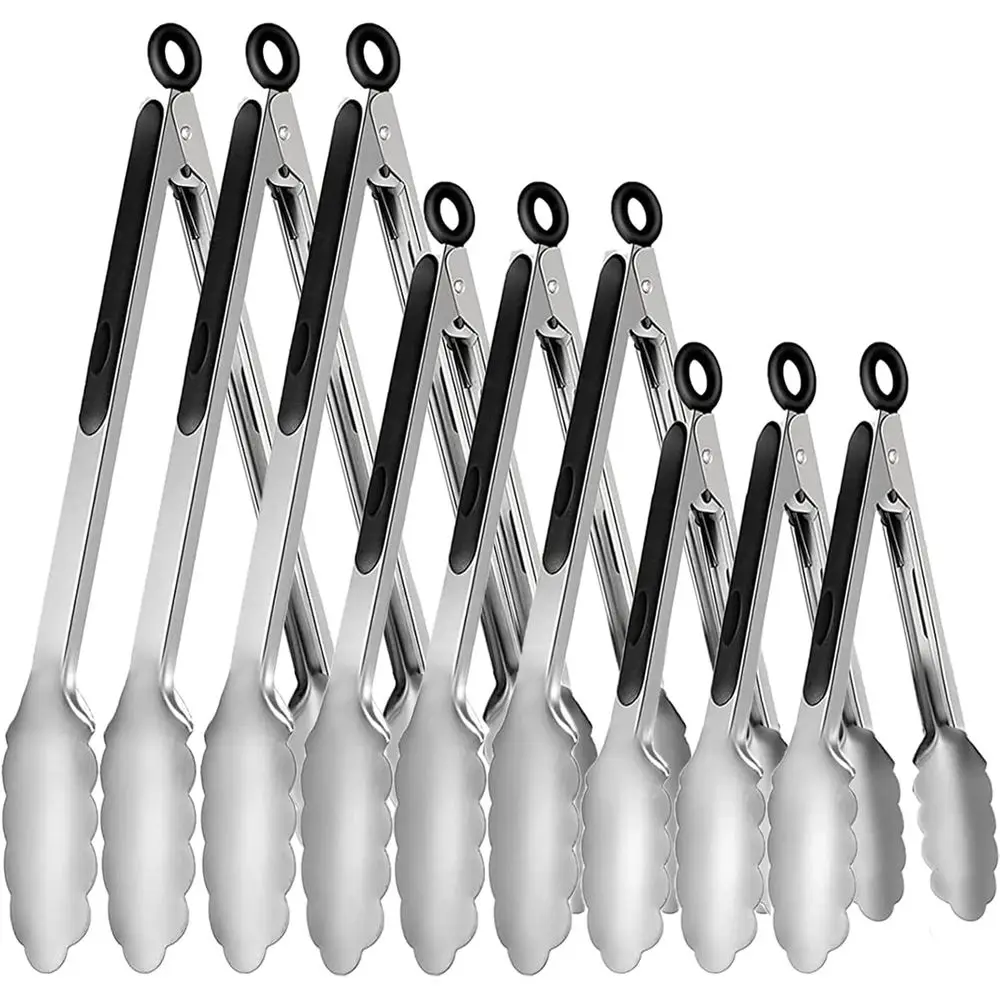 

Stainless Steel Kitchen Tongs with Locking Mechanism for Grilling, Cooking, Salads, and BBQ, Sizes 7, 9, and 12 Inches