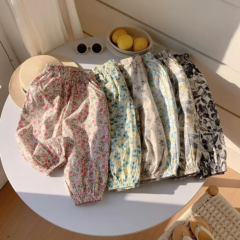 

Брюки с цветочным узором для девочек от 2 до 10 лет, хлопковая летняя одежда для маленьких девочек, штаны с цветочным принтом для младенцев, свободные милые детские брюки