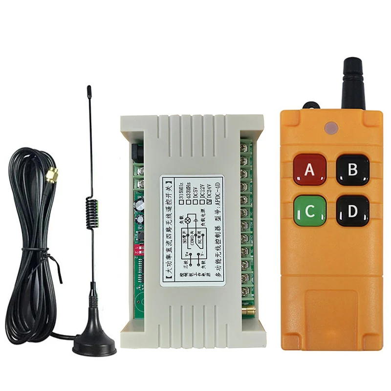 DC12V 24V 4CH 30A RF Wireless Remote Control Switch Radio Receiver With 2000M Long Distance Remote controller Suckers antenna