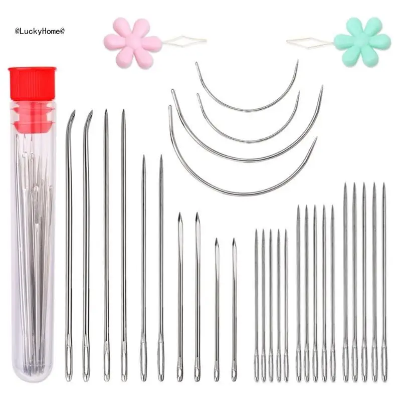 10 Set Large Eye Sewing Needle Curved Needle Stitching Needle with Bottle 11UA