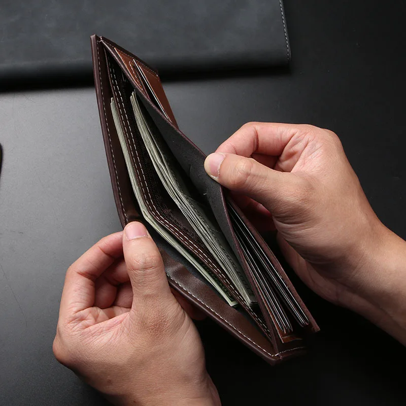 Leather Men's Short Wallet Bifold Business Slim Minimalist Ultra-Thin with Multiple Card Holders Coin Purse Money Clip for Youth