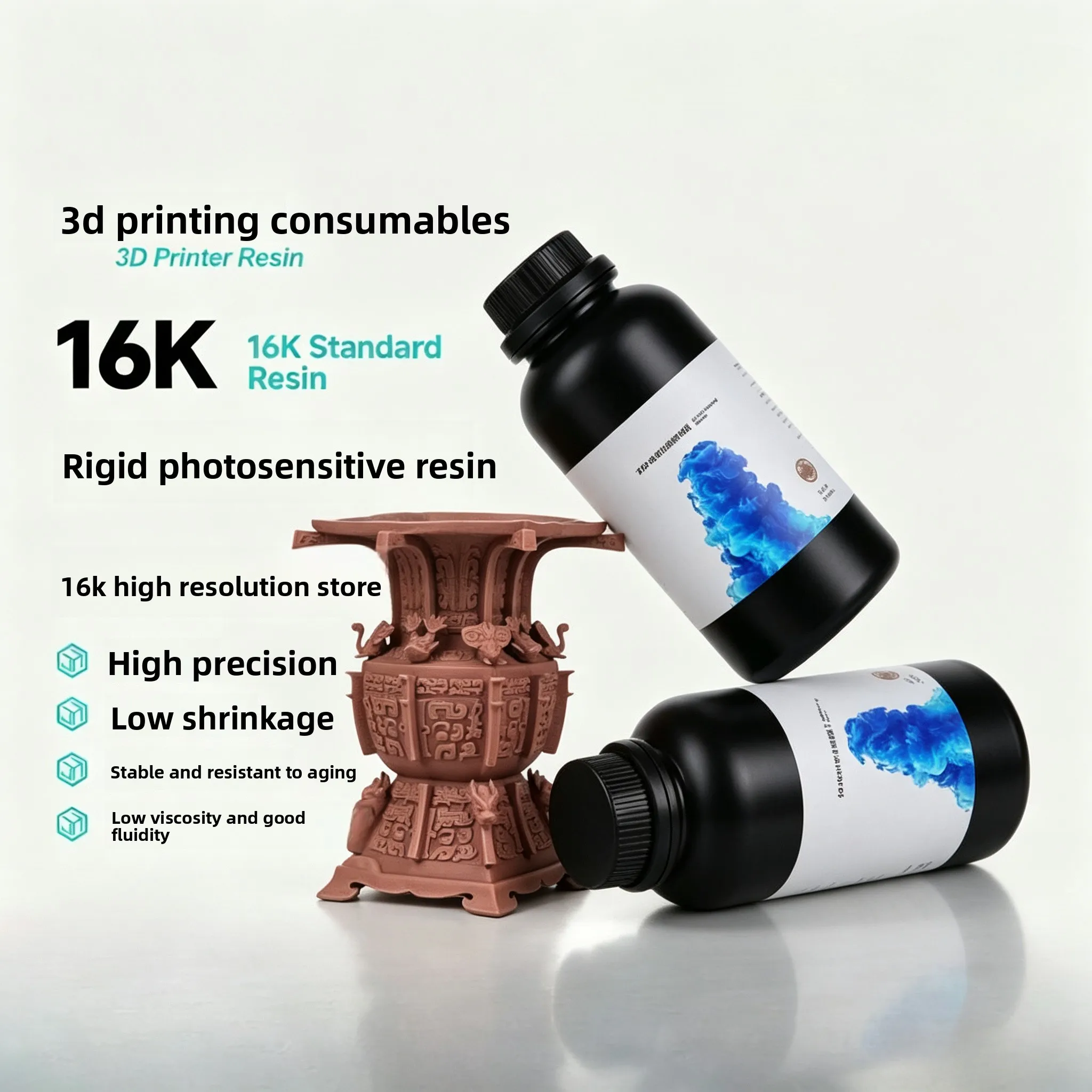 Rigid Photopolymer Resin 1kg High‑Precision Low‑Odor 405nm Material Compatible with LCD DLP 3D Printers