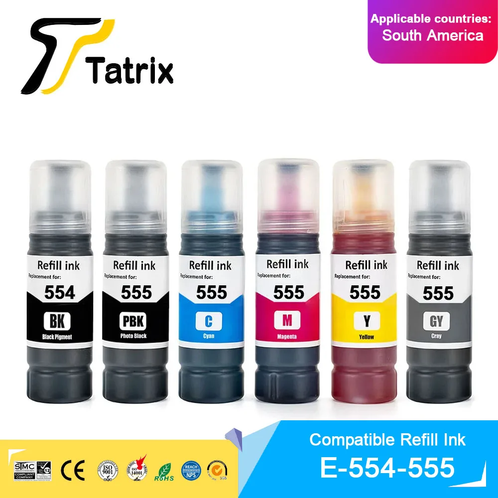 Tatrix For Epson 554 555 Ink Compatible Color Water Based Bottle Refill Bulk Ink 554 555 for Epson EcoTank L8160 L8180 Printer