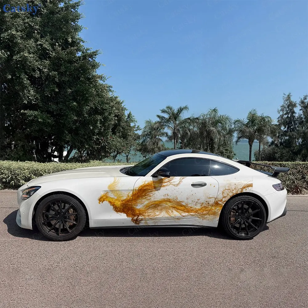 2pcs Flowing Flame Phoenix Car Side Wraps, Self-Adhesive PVC Waterproof & Scratch-Resistant Stickers, Car Accessory Gift
