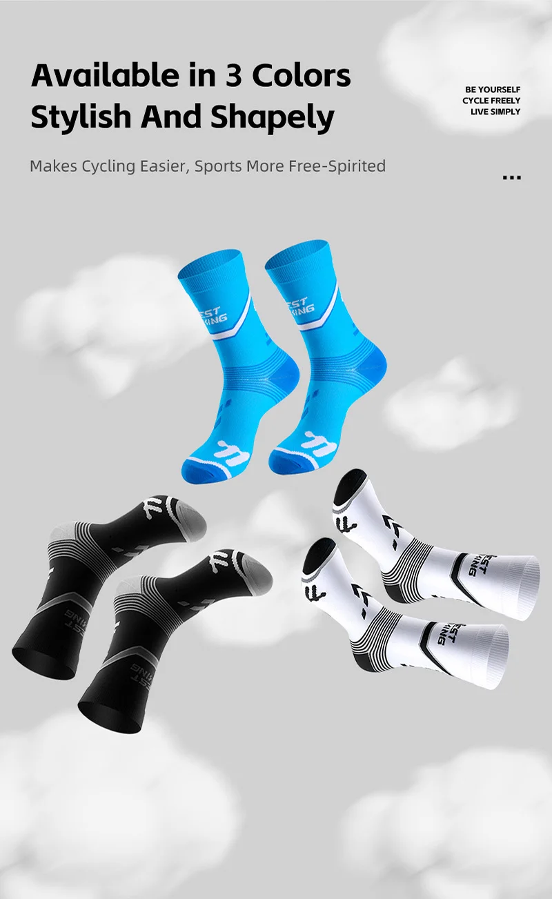 WEST BIKING Fahrradsocken für Männer und Frauen, gestreift, mit Logo, weich, dehnbar, atmungsaktiv, Sportsocken, Lauf- und Fahrradausrüstung, EU 37-44 – Detail 13