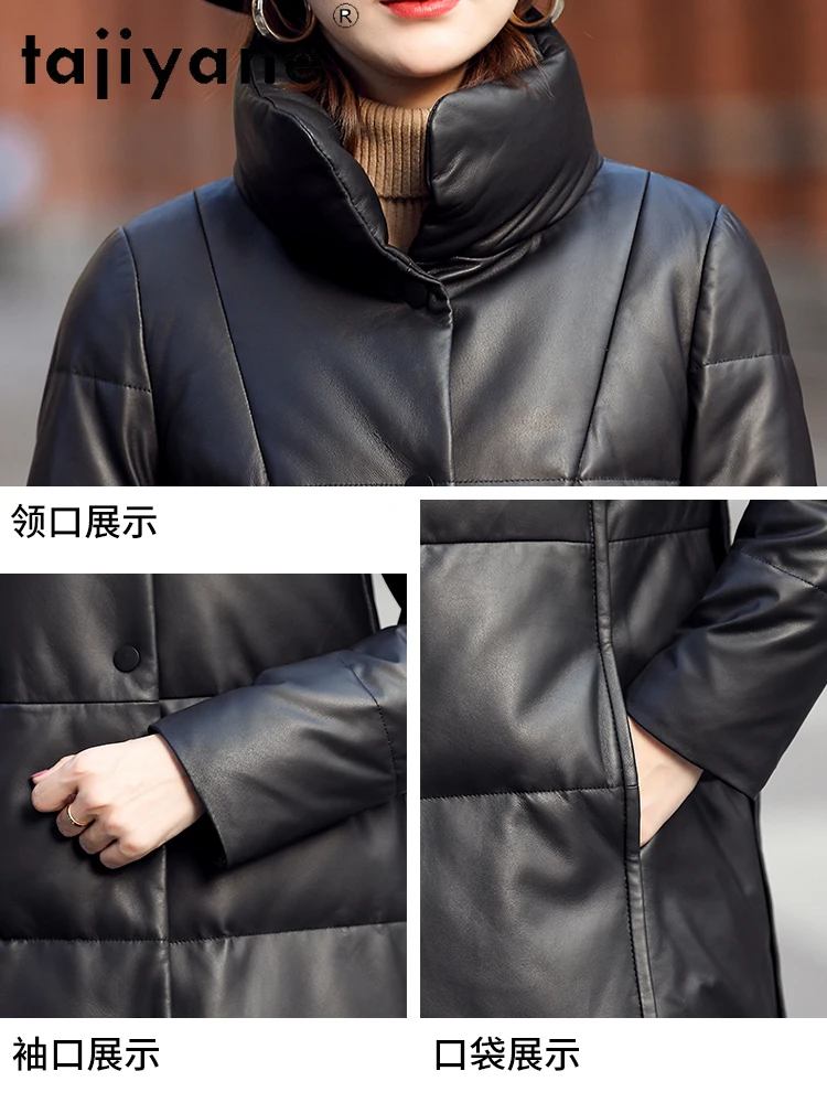 TAJIYANE Real Leather Puffer Jacket Women 100% Sheepskin Stand Collar Down Coat Winter Outerwears Woman Clothing 2025 дубленка
