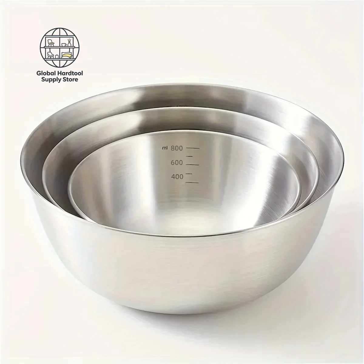 Set of 3 Stainless Steel Mixing Bowls with Measurements, Suitable for Home Use, Thickened for Mixing and Kneading,Ideal for Eggs