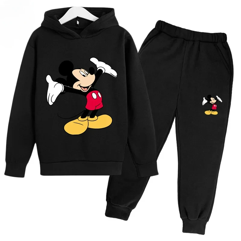 Disney Cartoon Children\'s Sports Hoodies Long Sleeve Pants for Boys and Girls Spring and Autmmer Fashion 2 Pieces Kids Clothes