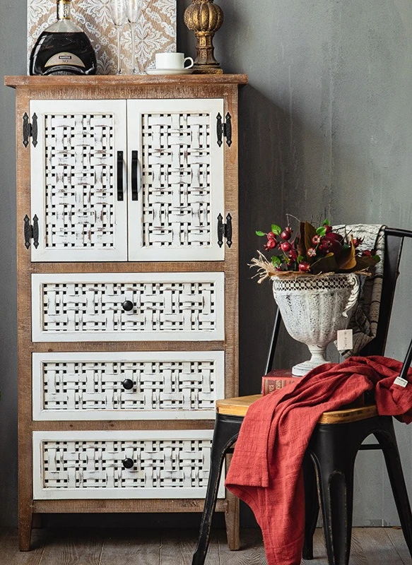 

American rural antique solid wood chest B & B creative old locker personalized side cabinet porch storage table