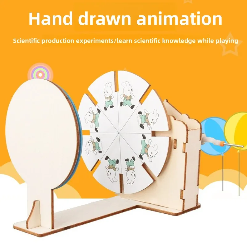 Hand Crank Animation DIY Kit Student STEM Educational Hand Crank Zoetrope Model Handmade Assembly Material Pack
