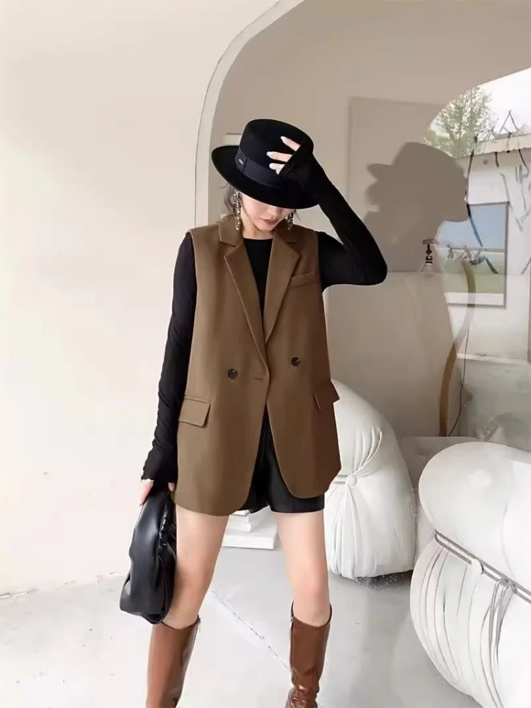 Korean Chic Suit Vests Blazer Vest Women Jacket Sleeveless Waistcoat Office Ladies Coat Luxury Black Blazer Vest Women Clothes