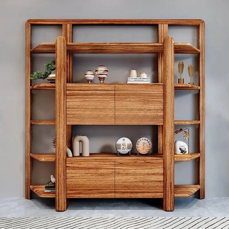 

Новая китайская многофункциональная книжная полка из массива дерева, простой современный офис