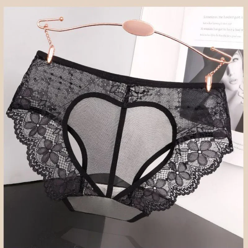 Women\'s Panties Summer Thin Lace Floral Hollowed Underwear Open Butt Thong Lingerie Low Rise Transparent See Through Briefs