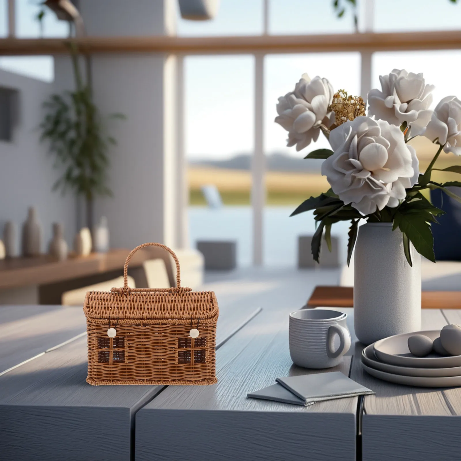 

Плетеная корзина для хранения с крышкой, ручной работы, для пикников и отдыха на природе, декоративный органайзер для хлеба и мелочей