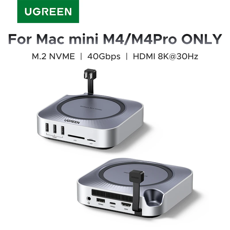 

Док-станция UGREEN 40Gbps для Mac Mini M4 с двумя портами Type-C, корпусом для M.2 NVMe SSD, HDMI 8K30Hz, USB-портами 10Gbps, слотами SD и TF для M4 и M4 Pro