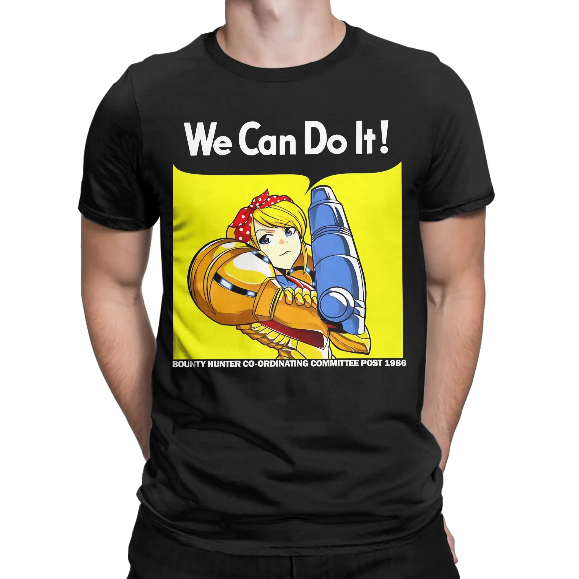 We can do it! Classic Metroid Funny 100% Cotton T-Shirt Tops Tees For Men