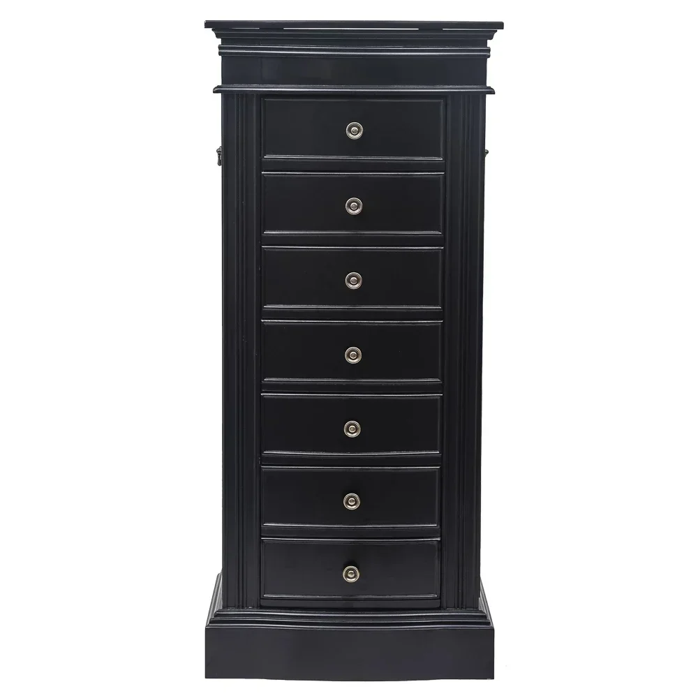 Jewelry Armoire with Mirror, 7 Drawers & 24 Necklace Hooks, 2 Side Swing Doors, Spacious Storage with Adjustable Shelves