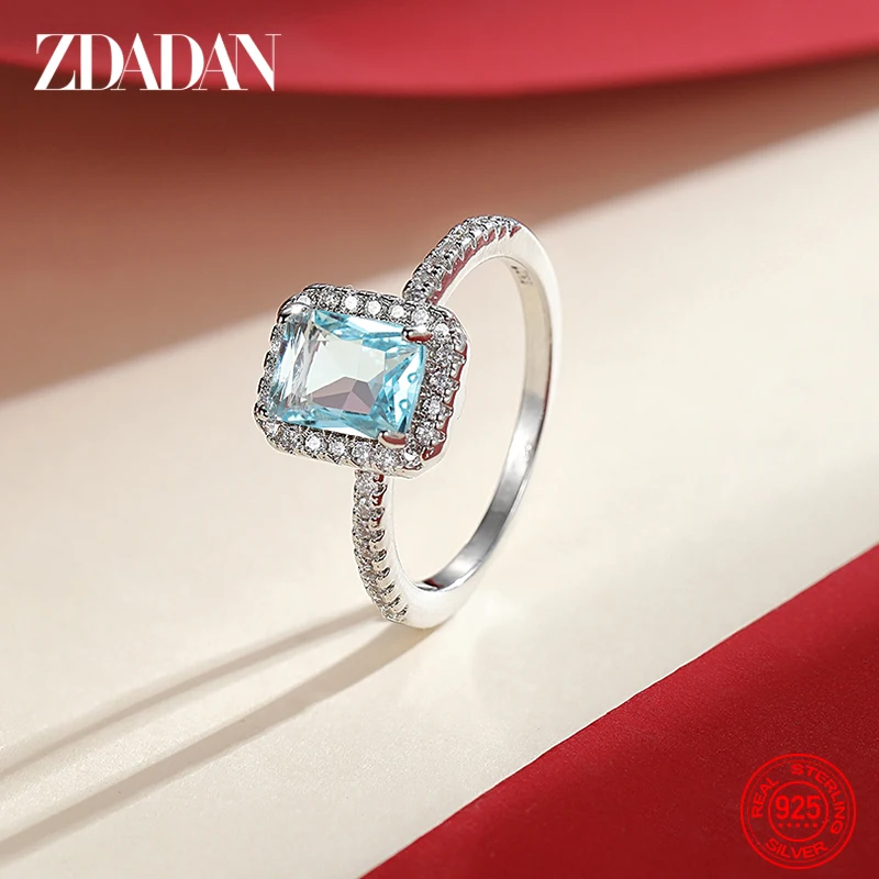 Authentic 925 Sterling Silver Square CZ Finger Ring