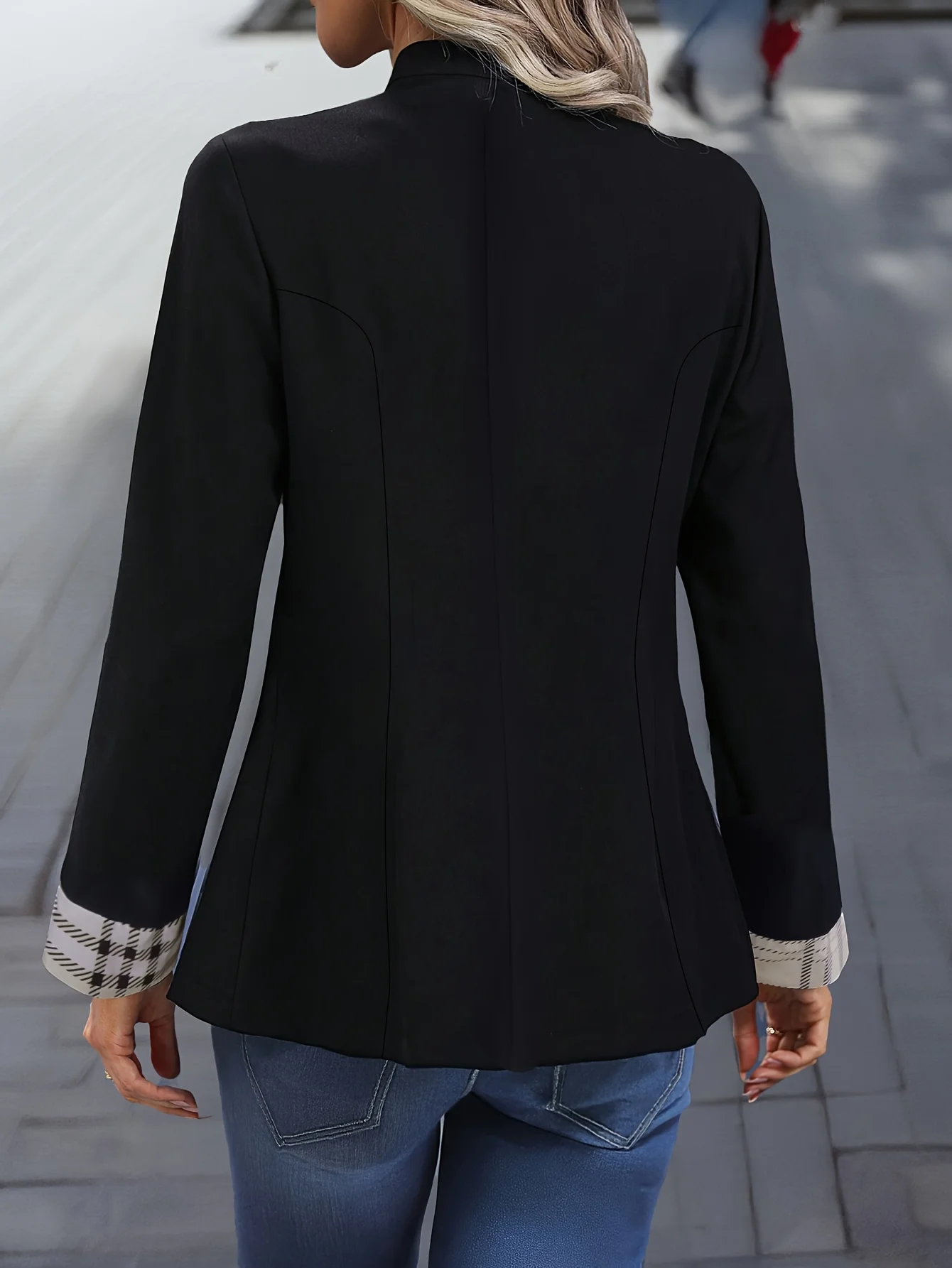 Damska czarna kurtka wojskowa z imitacji zamszu, długi rękaw, dwurzędowa, zapinana na guziki, codzienna odzież wierzchnia 2025