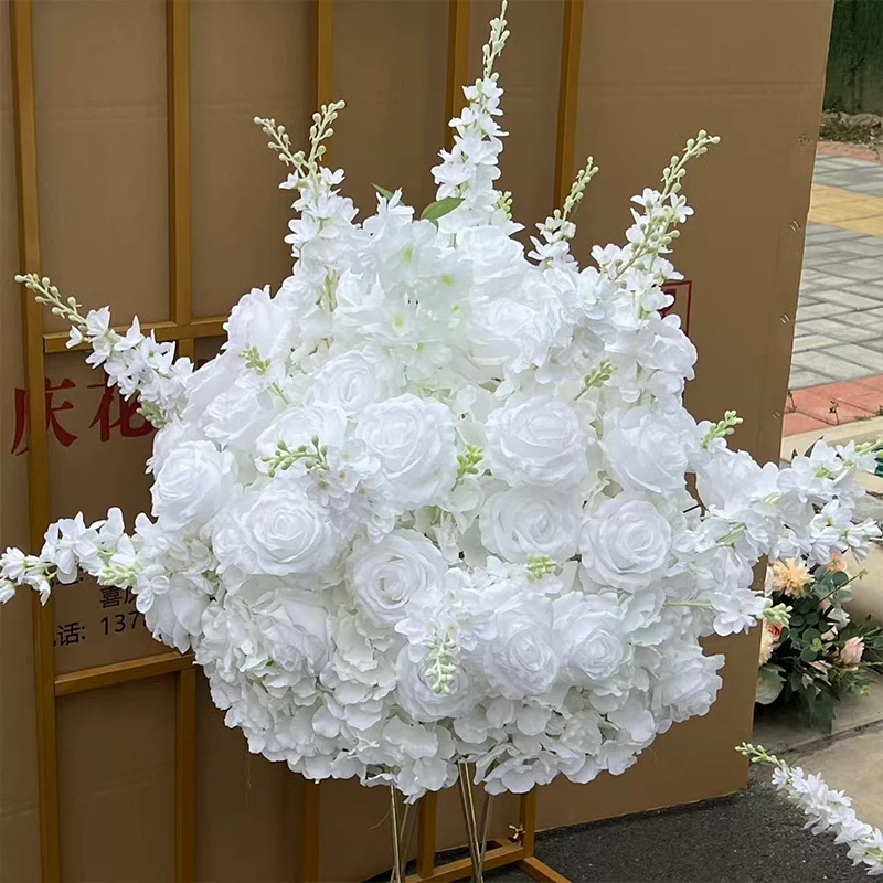 Customized White Aritificial Flower Ball Road Leading Rose Hydrange Silk Flower Ball Wedding Decoration Table Centrepiece Deocr