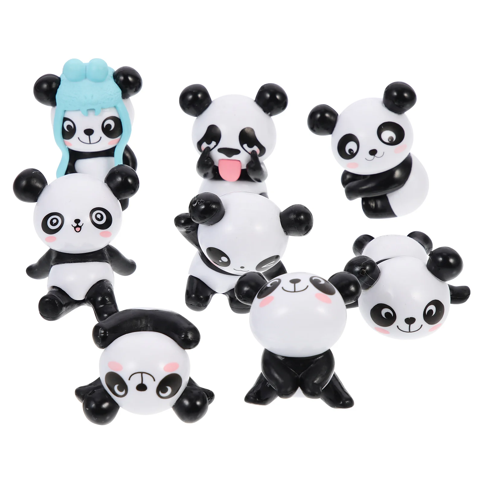 

8Pcs Panda Shaped Cake Decors Miniature Models for Birthday Party Prom Photography Props PVC Materials