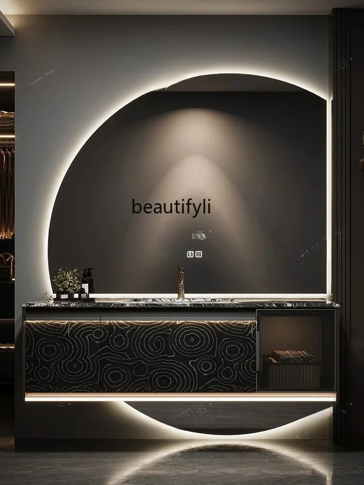 High-end customized  light luxury stone bathroom cabinet combination washbasin cabinet