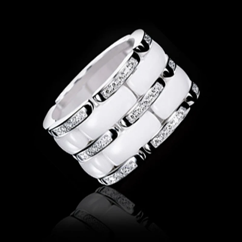 High Quality Wide Single Row Zircon Black And White Ceramics Rings For Man And Women Fashion Jewelry LR011