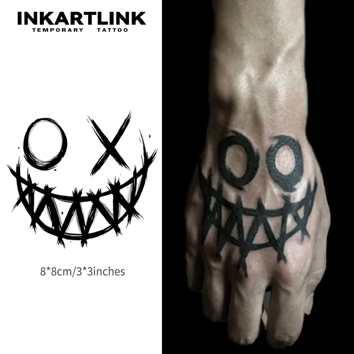 Smile Demon Duality Tattoo Sticker, Waterproof Magic Tattoo, Lasts 2-3 Weeks, Fake Tattoo, Semi Permanent Tattoo, Easy Removal.