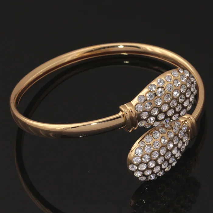 U7 Cuff Bangles Gold Color White Rhinestone Pave Setting Bracelets Women Jewelry QC24