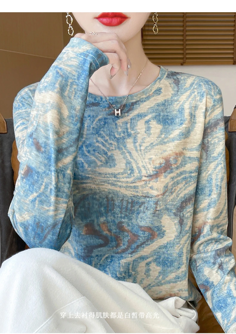 2025 New Summer Thin Silk Knitted Short-sleeved T-shirt Women's Sleeveless Wool Loose Printed T-shirt