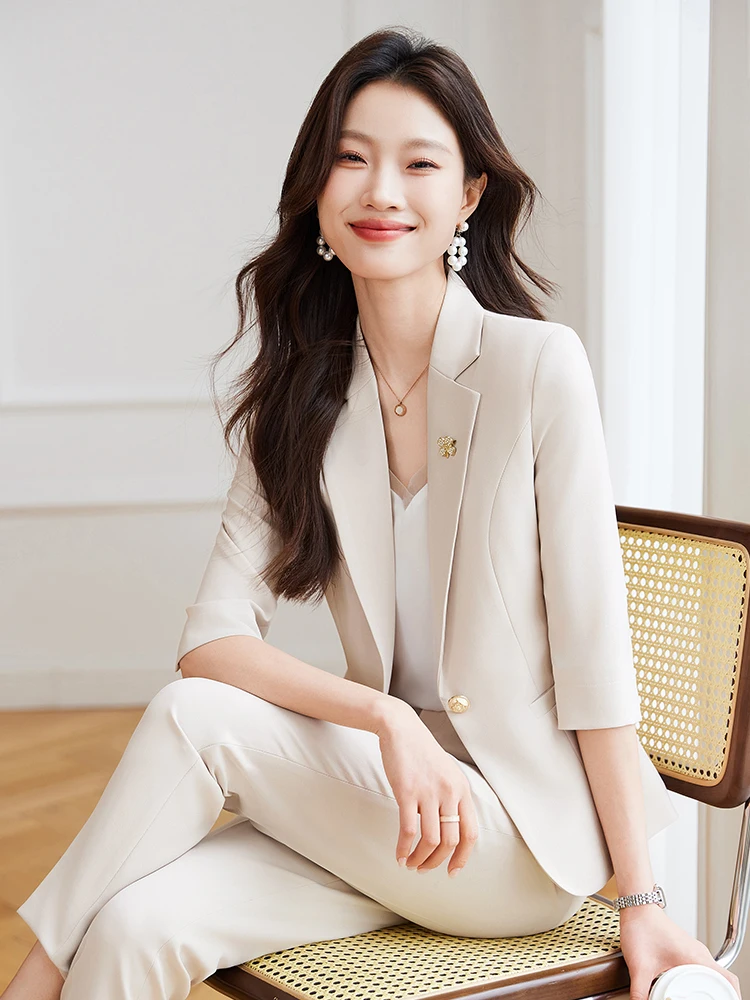 

Комплект костюма Ele Seven-Quarter Sve для женщин, официальная спецодежда для интервью, полиэфирная ткань, комплект для поездок на работу Sle