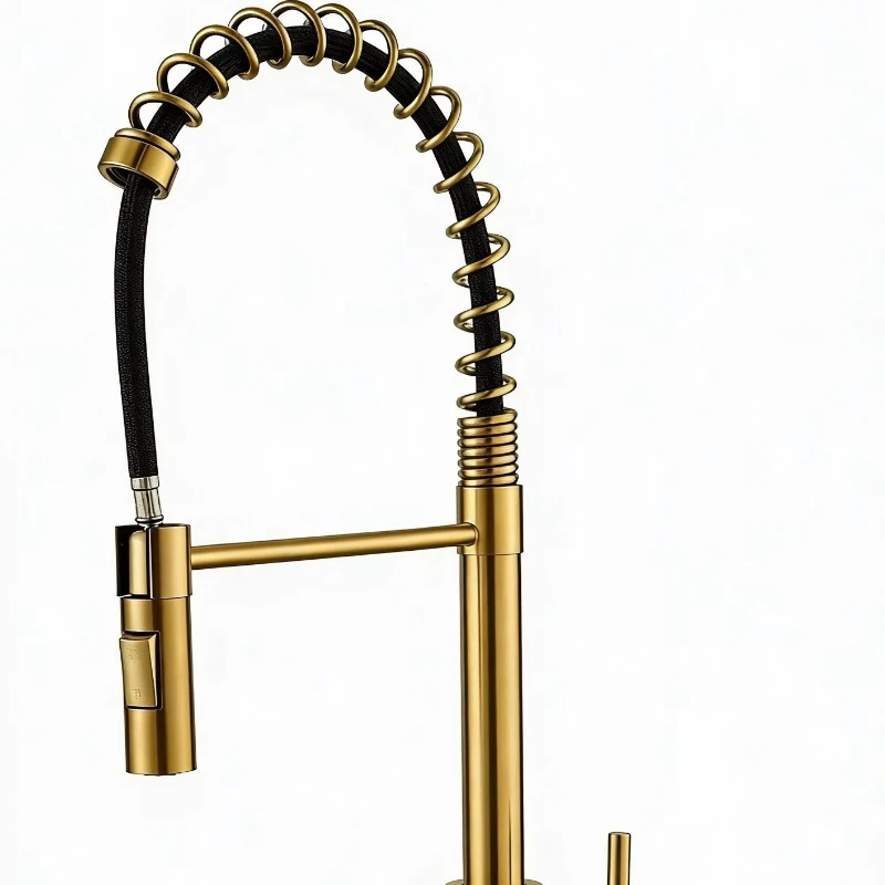 

Retractable two-function nozzle Spring-type kitchen sink Mixed faucet Brushed gold stainless steel single handle one-hole faucet