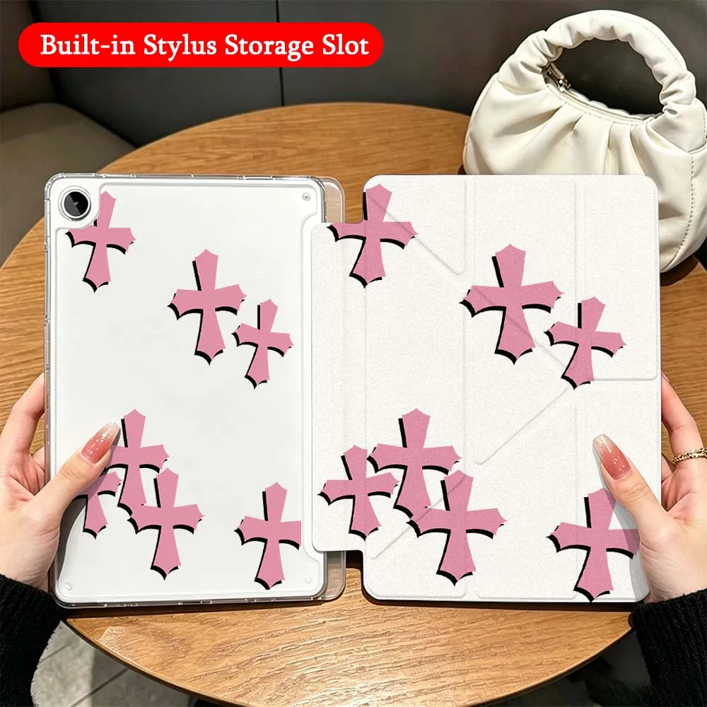 Cartoon Cross Christ Me For Samsung Galaxy Tab A9 A8 A11 S6 S7 S8 S9 S10 FE Plus Lite Transparent Y-Shaped Folding Tablet Case
