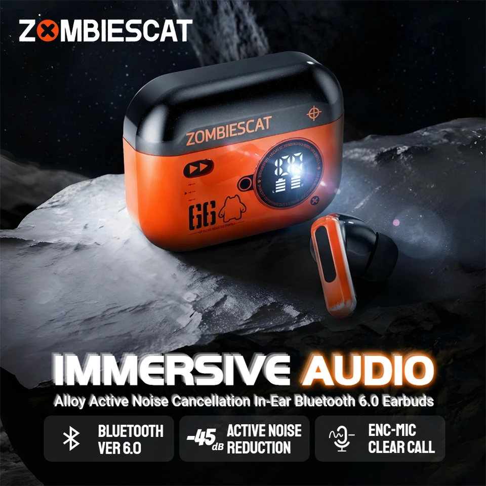 Zombies Cat B20 Alloy ANC Bluetooth 6.0 Earbuds -45dB Active Noise