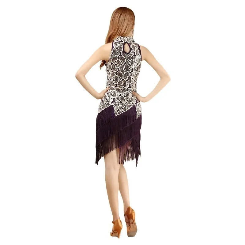 Costume da ballo latino per adulti da donna, abito da ballo con frange per spettacoli ed competizioni estive, scarpe da ballo e accessori