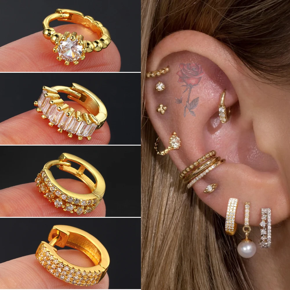 1 قطعة محارة ثقب هوب أقراط للنساء الزنمة الذهب اللون الزركون Ins الاتجاه اللولب سونغ الأذن اكسسوارات هدايا مجوهرات بسيطة