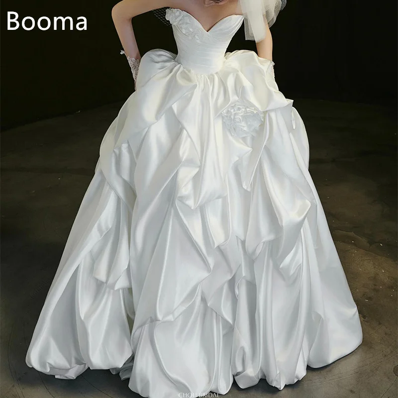 

Booma Classic Strapless A-Line Pleat Princess Flower Wedding Dresses Satin Elegant Brides Gown Custom Made 2025