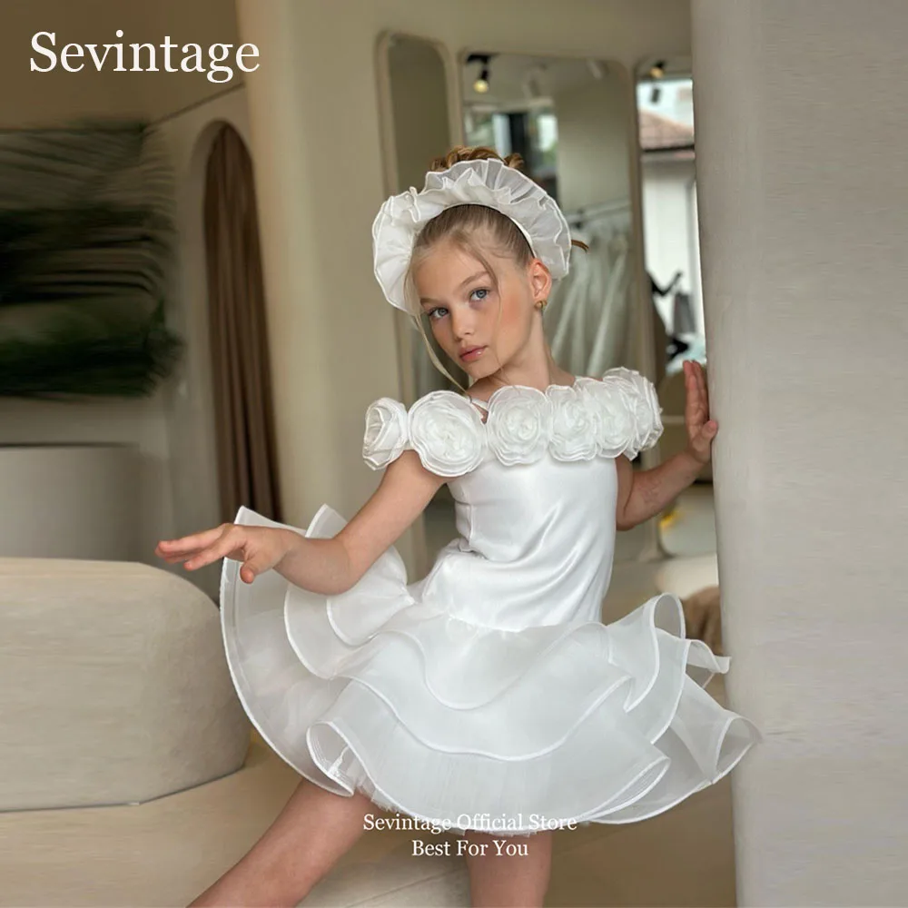 

Белые платья для девочек Sevintage Princess с открытыми плечами, свадебные платья А-силуэта для девочек, многоярусные платья для девочек, индивидуальный пошив