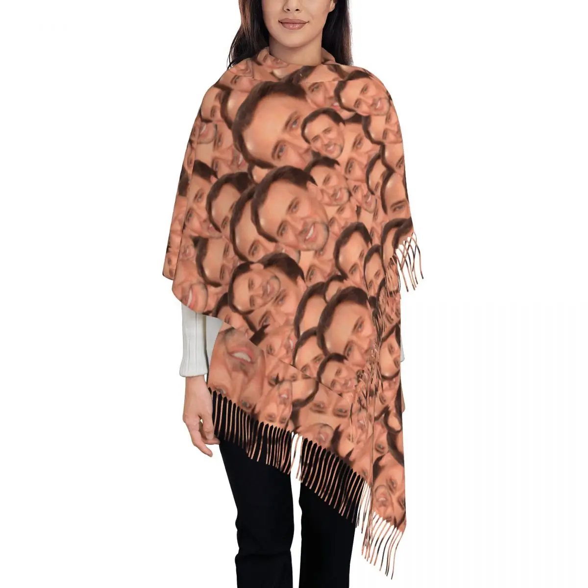 

Nicolas Cage Meme Face Shawl Wrap for Womens Warm Long Soft Scarf Pashmina Tassel Scarves