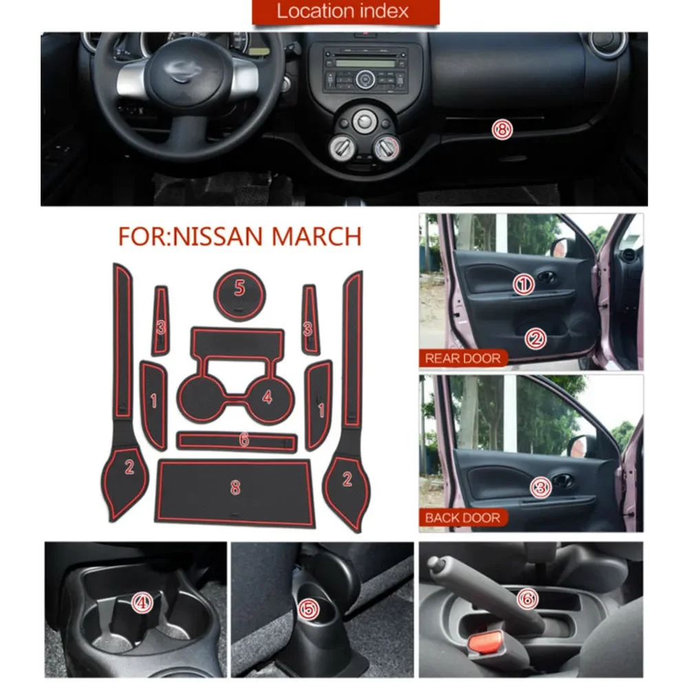 Rubber Door Groove Mat for Nissan Micra K13 March 2013~2020 Cushion Gate Storage Slot Coaster Dust-proof Car Inner Sticker Auto