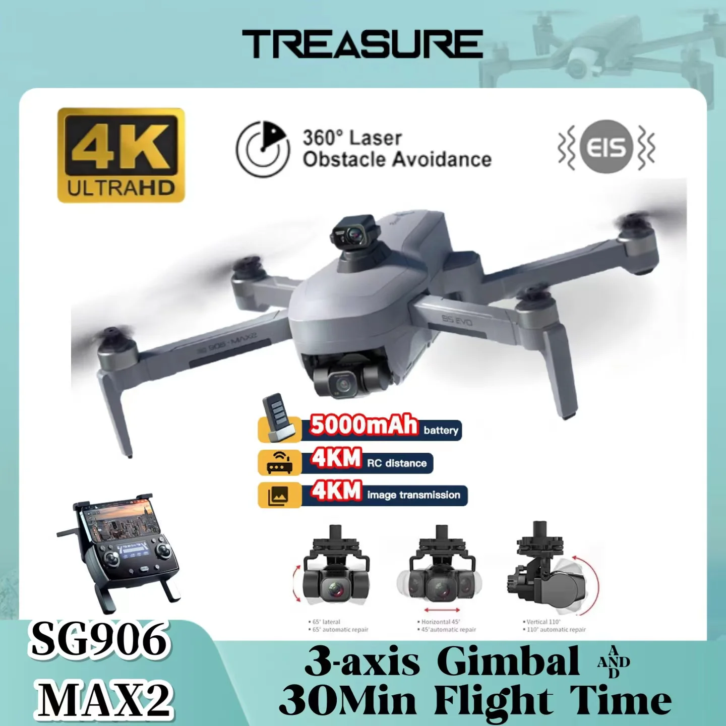 

SG906 MAX 2 Professional 4K Drone 3-Axis Gimbal Camera 4KM Brushless Quadcopter Obstacle Avoidance RC GPS Dron Toy