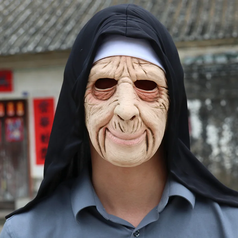 

Half Face Mask Halloween Character Play Prop New Product Elderly Grandma Latex Character Mask Headset