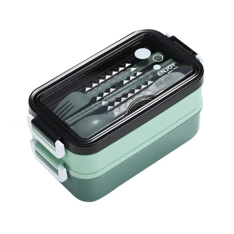 G6KF Double Layer Lunch Box with Spoon Fork Chopsticks Leak-Proof Bento Dinnerware Set Microwave Adult Student Container